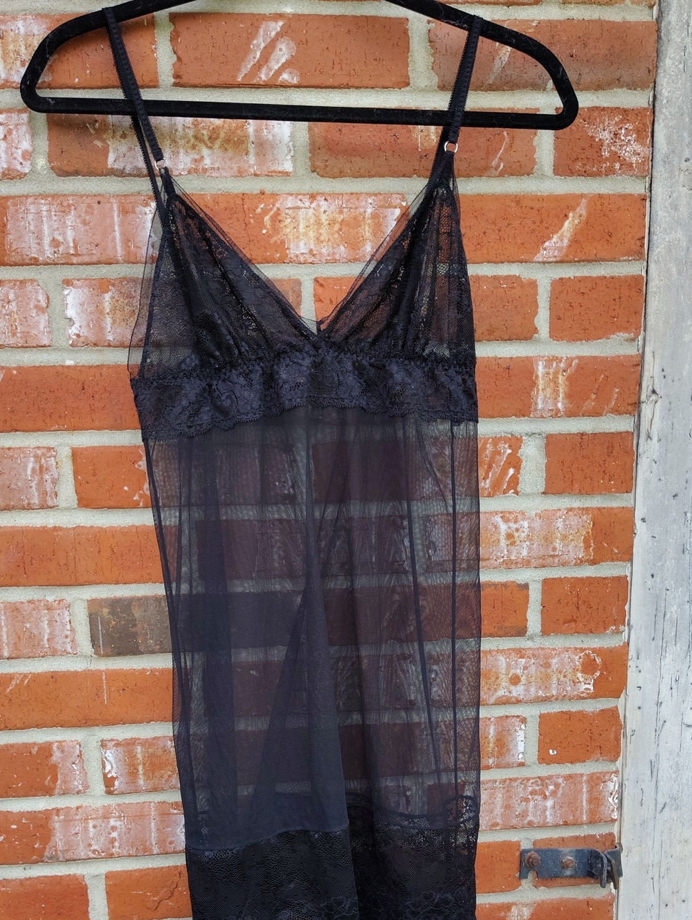 Victoria's Secret Black Sheer Lace and Lace Triangle Top Slip Teddy Lingerie L/G
